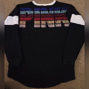 PINK Victoria's Secret Bling Rainbow Sequin Spellout Crewneck Sweatshirt